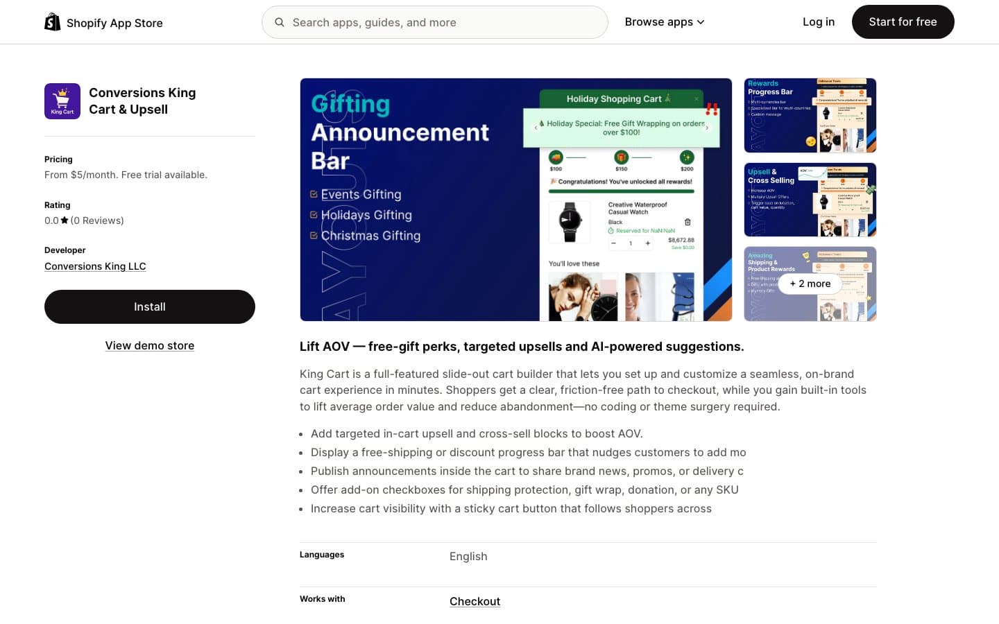 ConversionsKing Cart & Upsell Shopify app preview