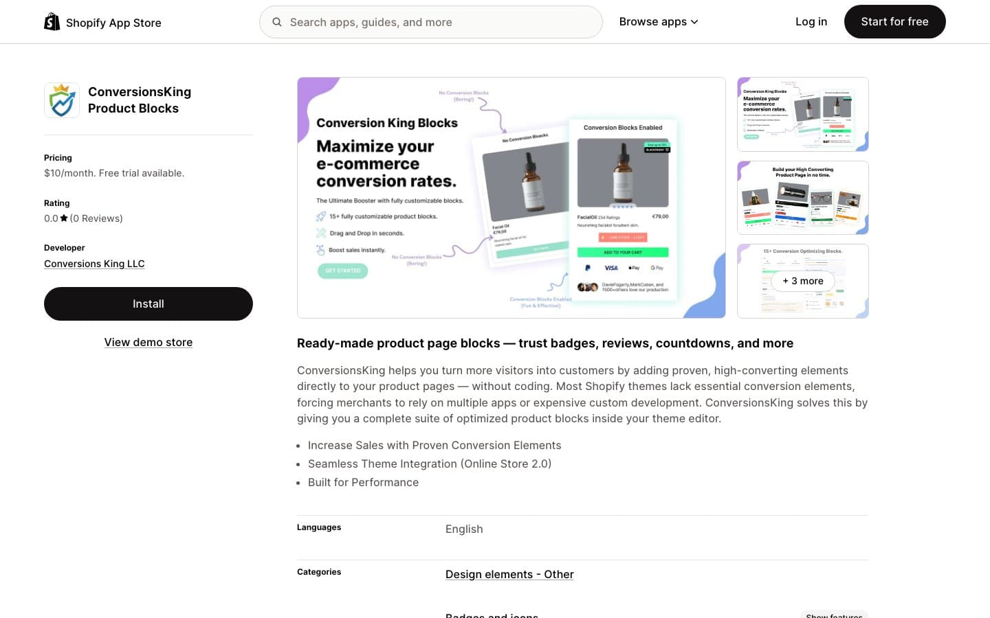 ConversionsKing Product Blocks Shopify app preview