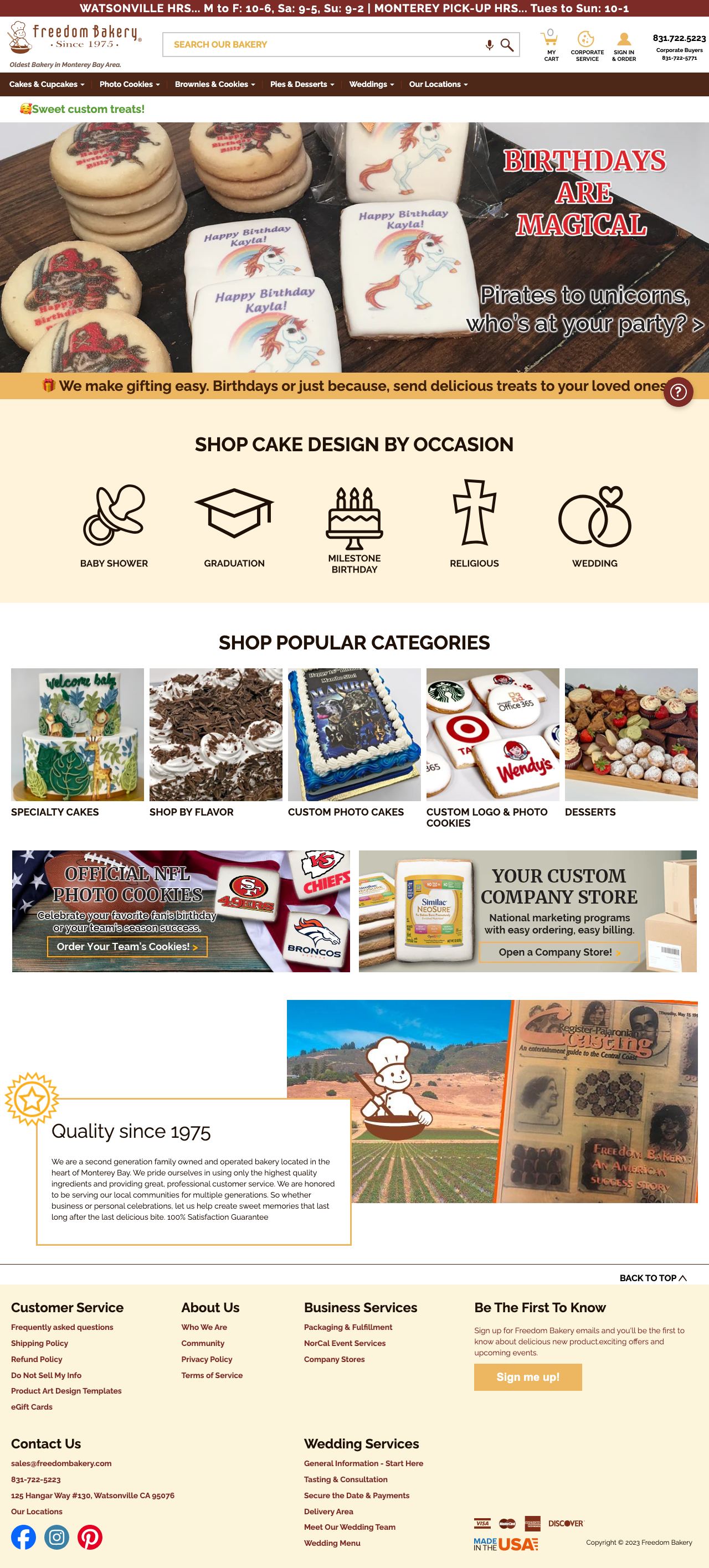 Freedom Bakery site full-page preview